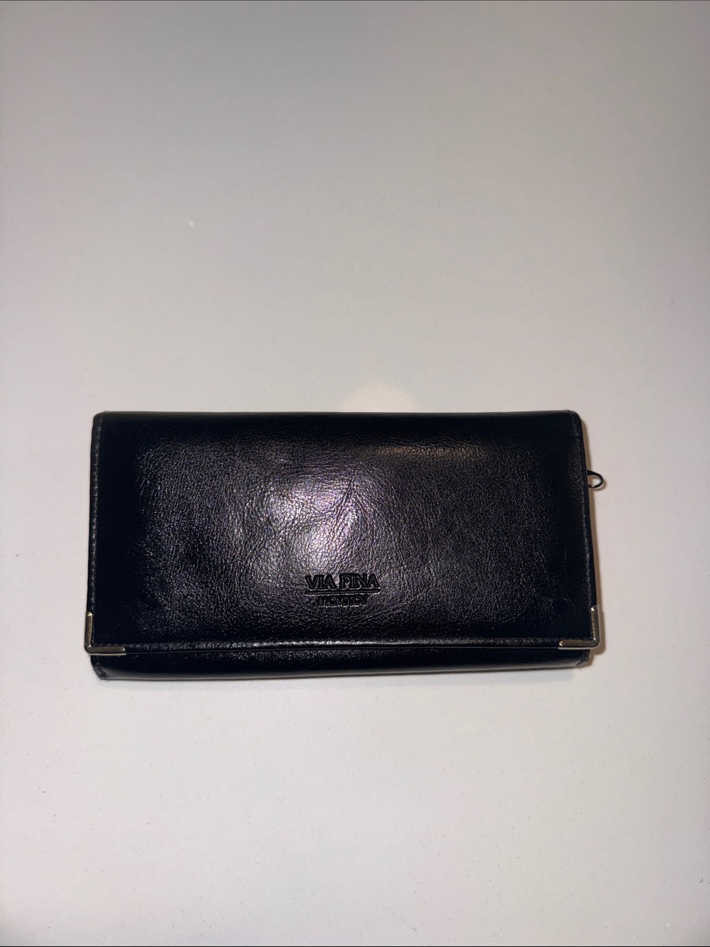 Calvin Klein Black Leather Trifold Wallet with Card Windows